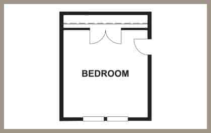 Floor plan layout of a secondary bedroom / Floor plan layout of a private study with double doors