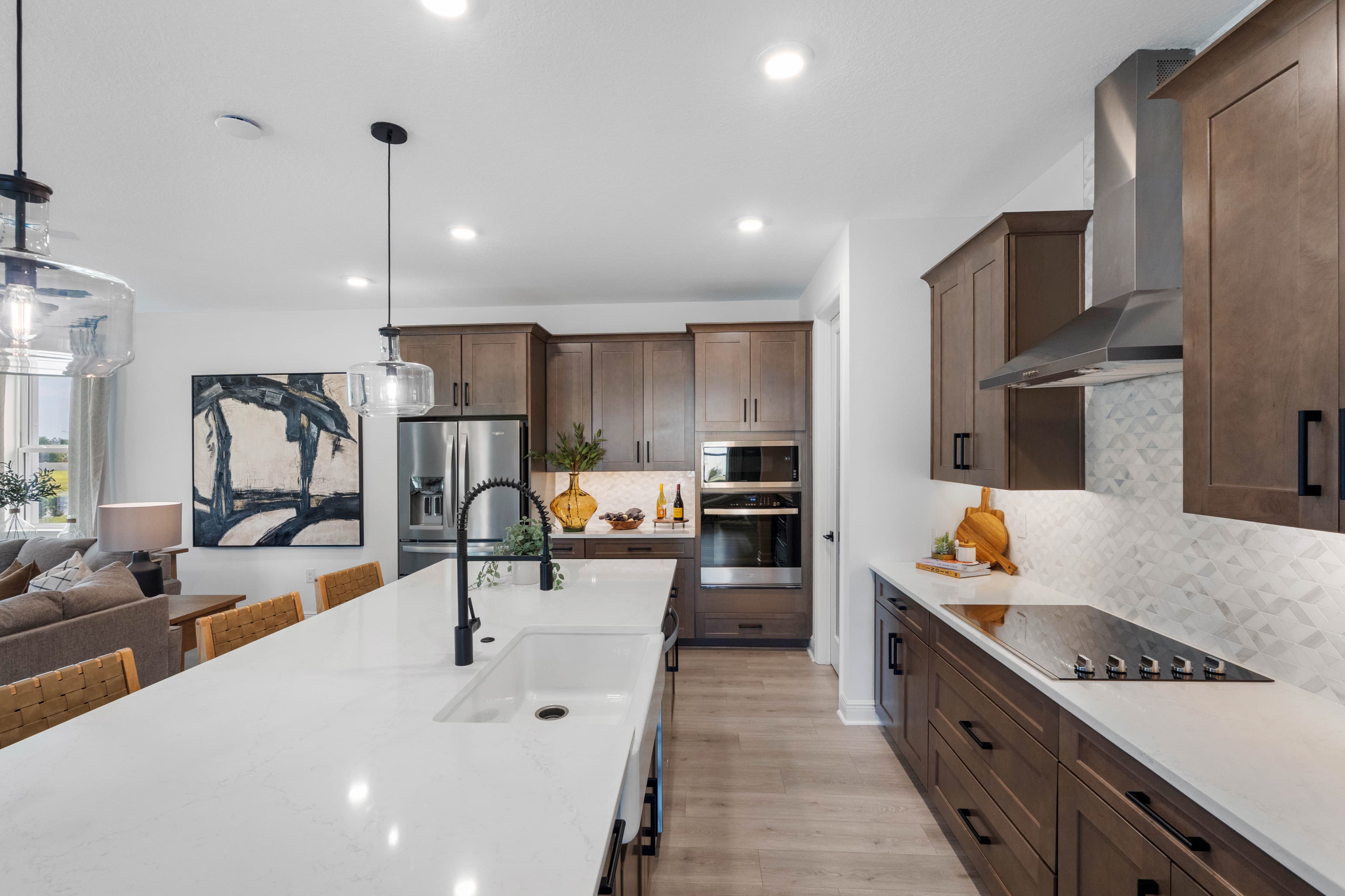 kitchen with access and view of the great room 