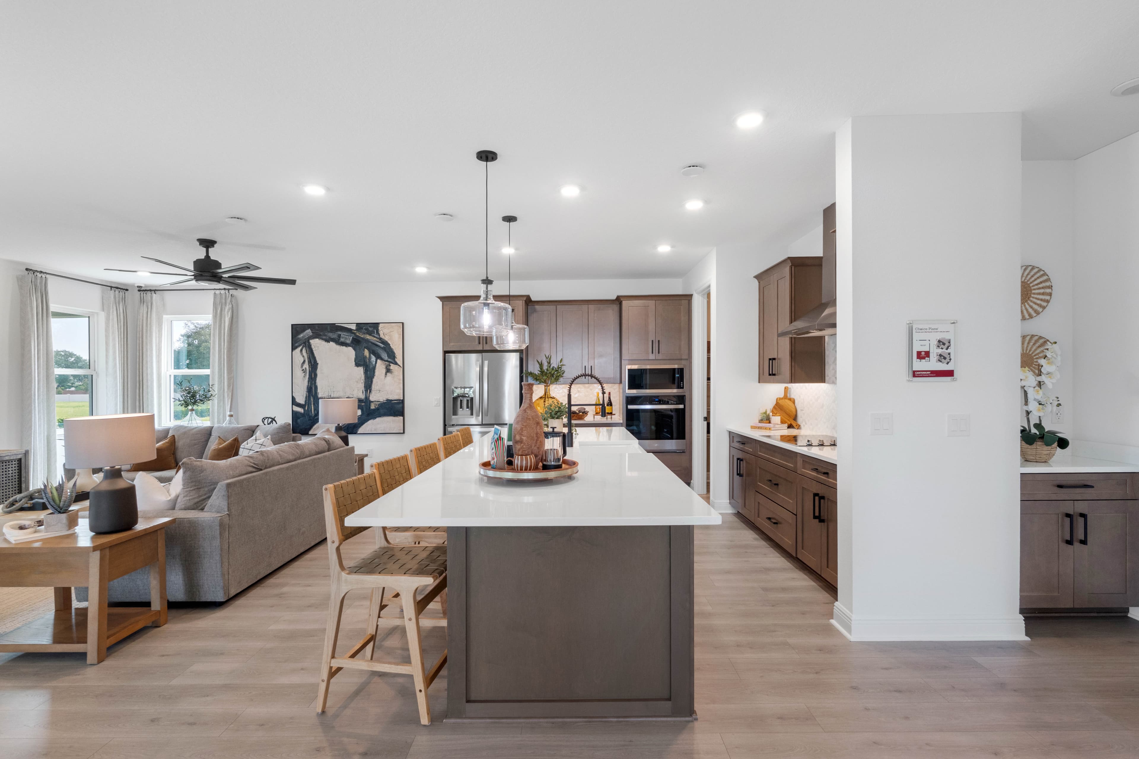 kitchen with access and view of the great room 