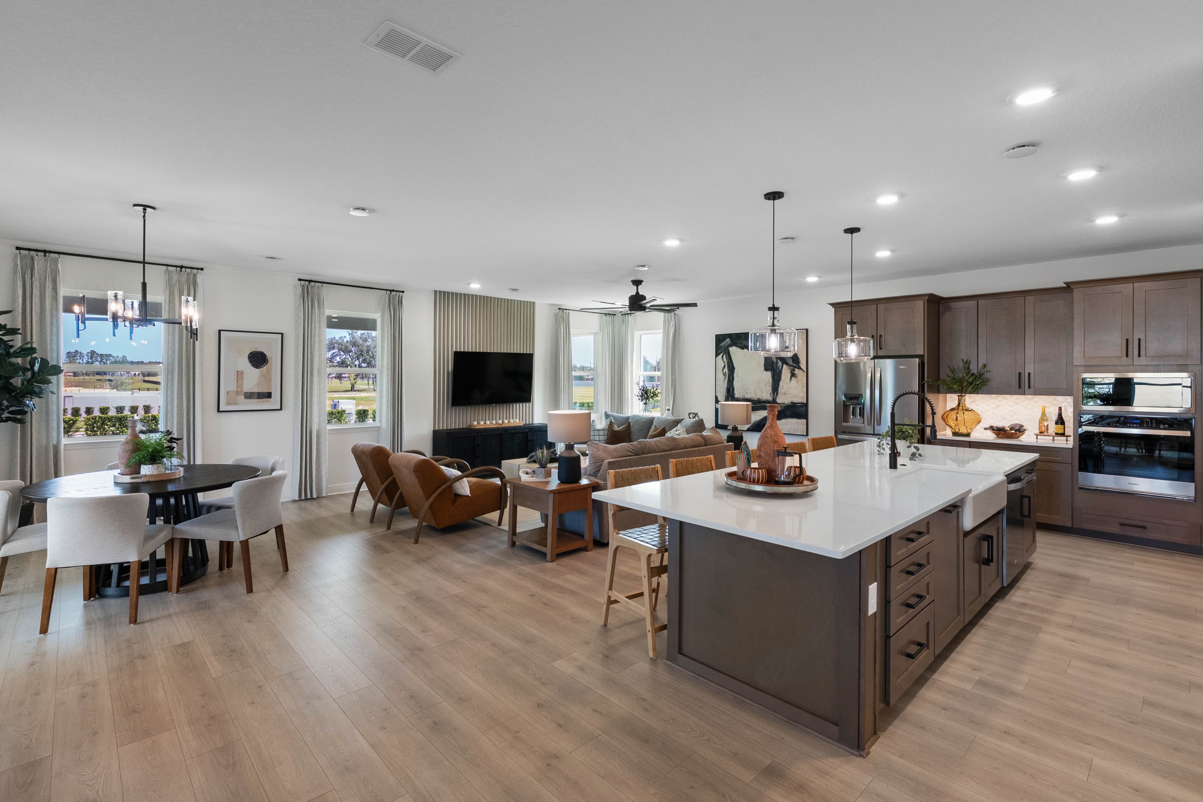 kitchen with access and view of the great room 