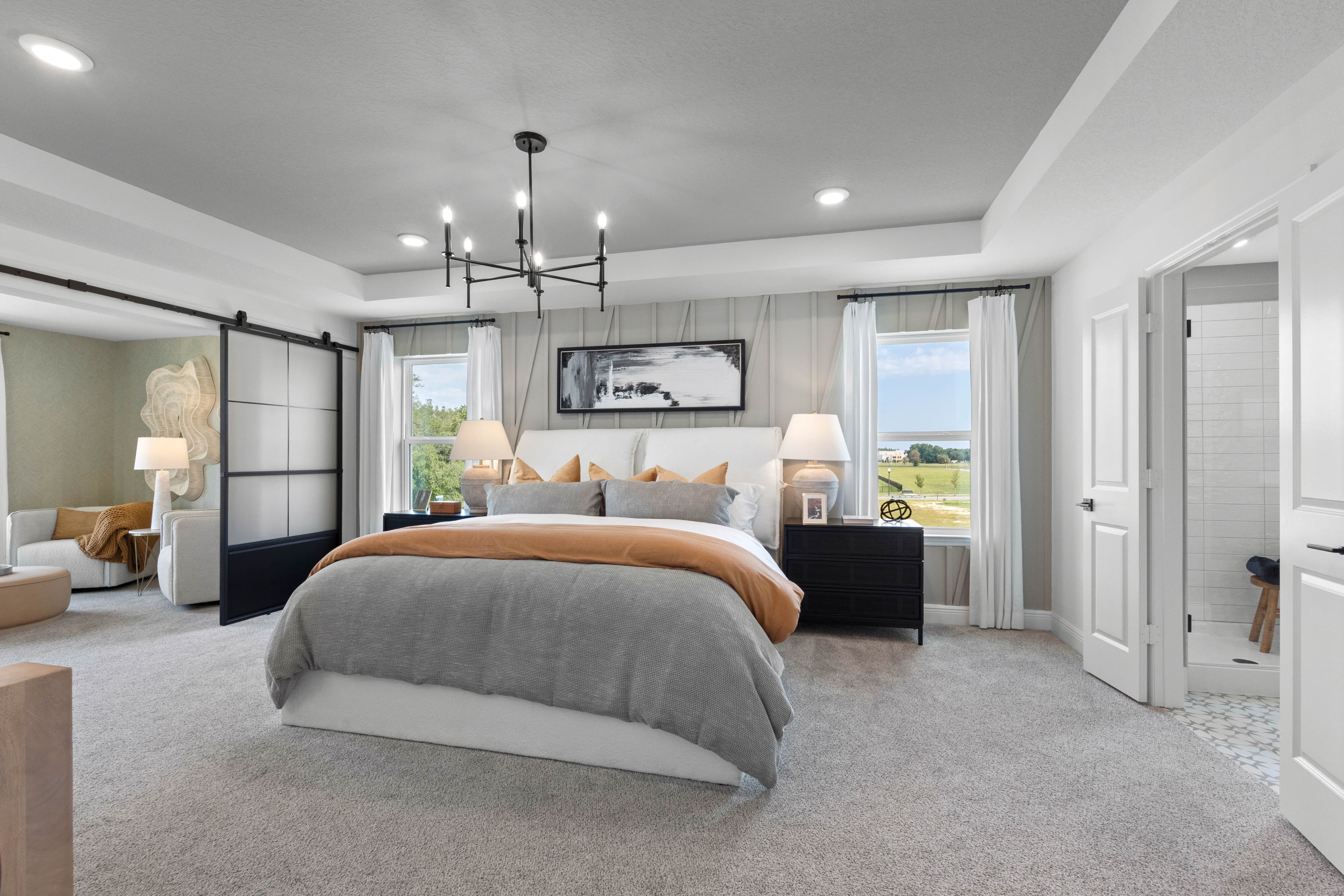 large bedroom with access to the sitting room