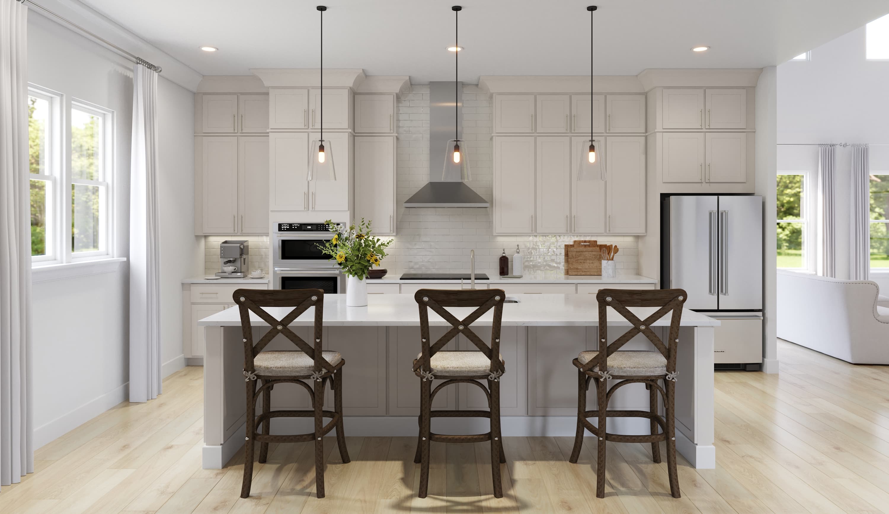 kitchen island with chairs and island