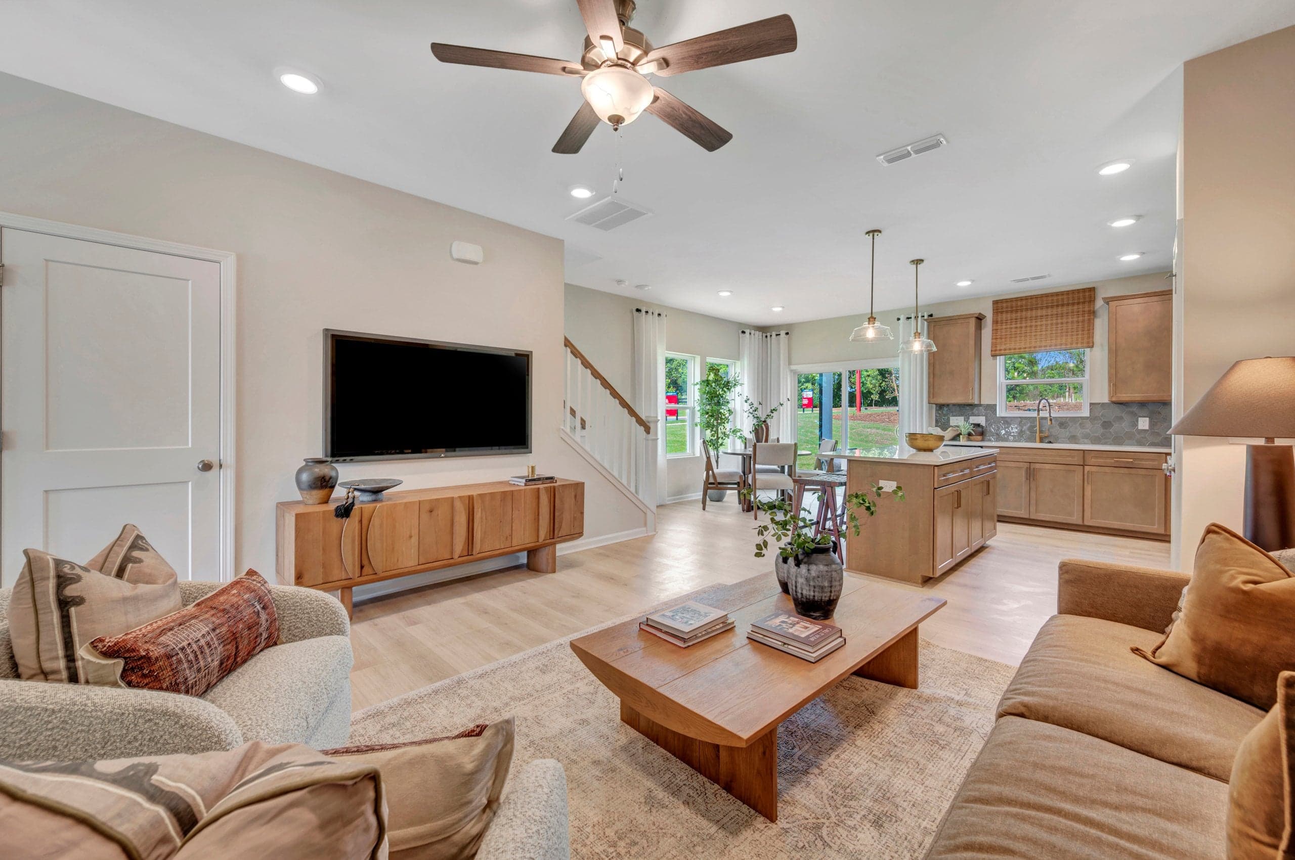 great room with a mounted television