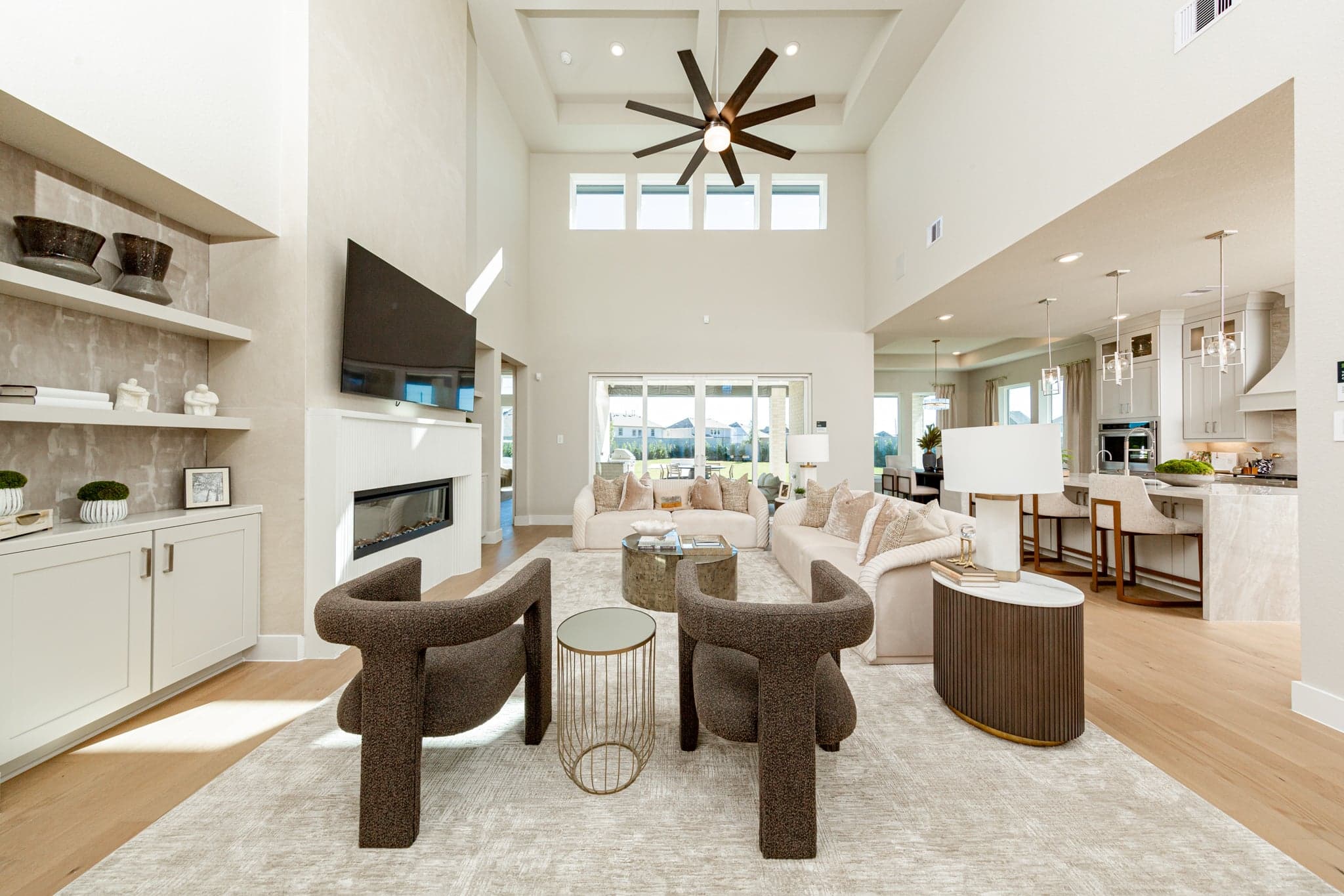 open great room with two-story ceilings