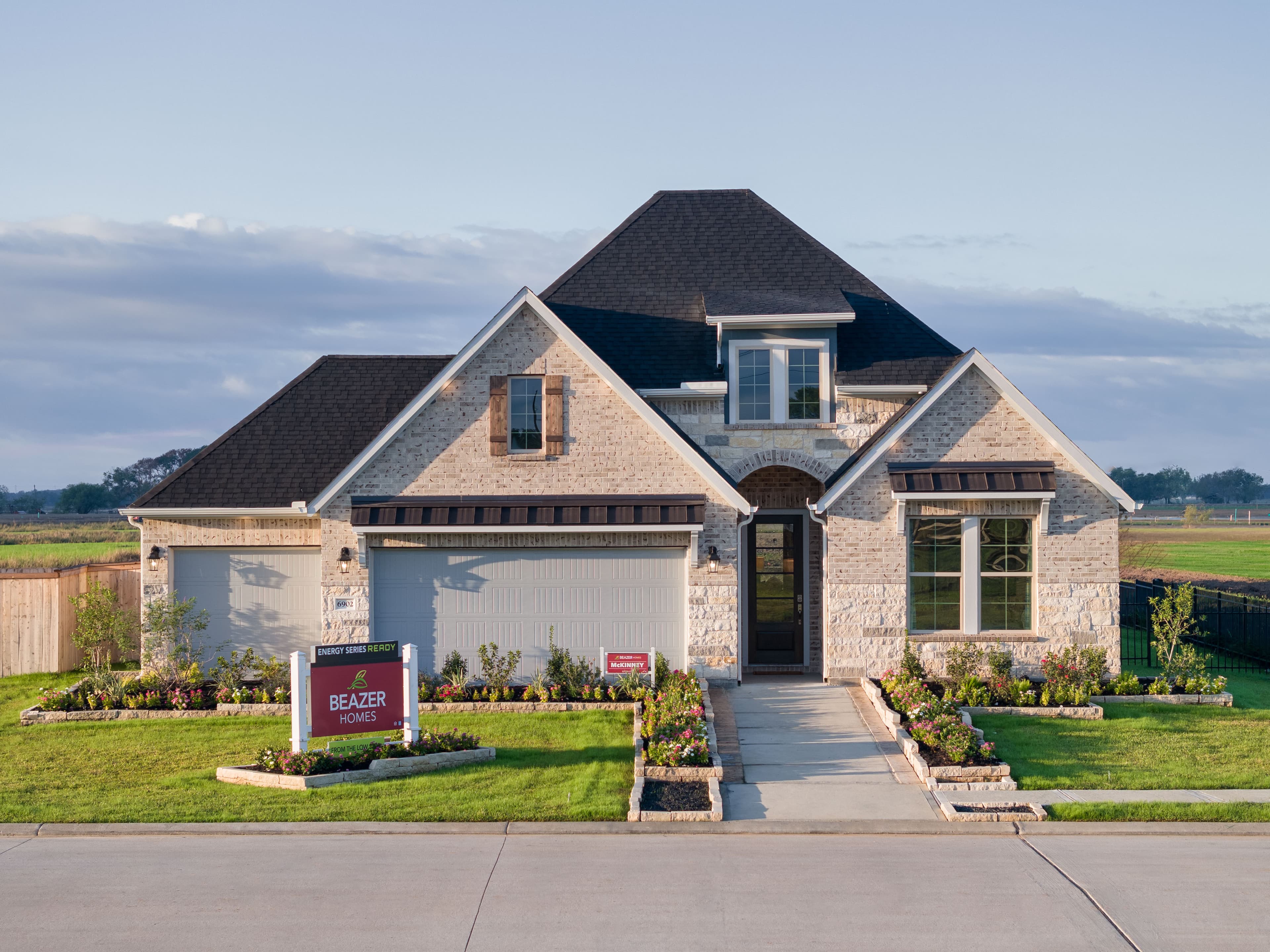 exterior of home with cream brick