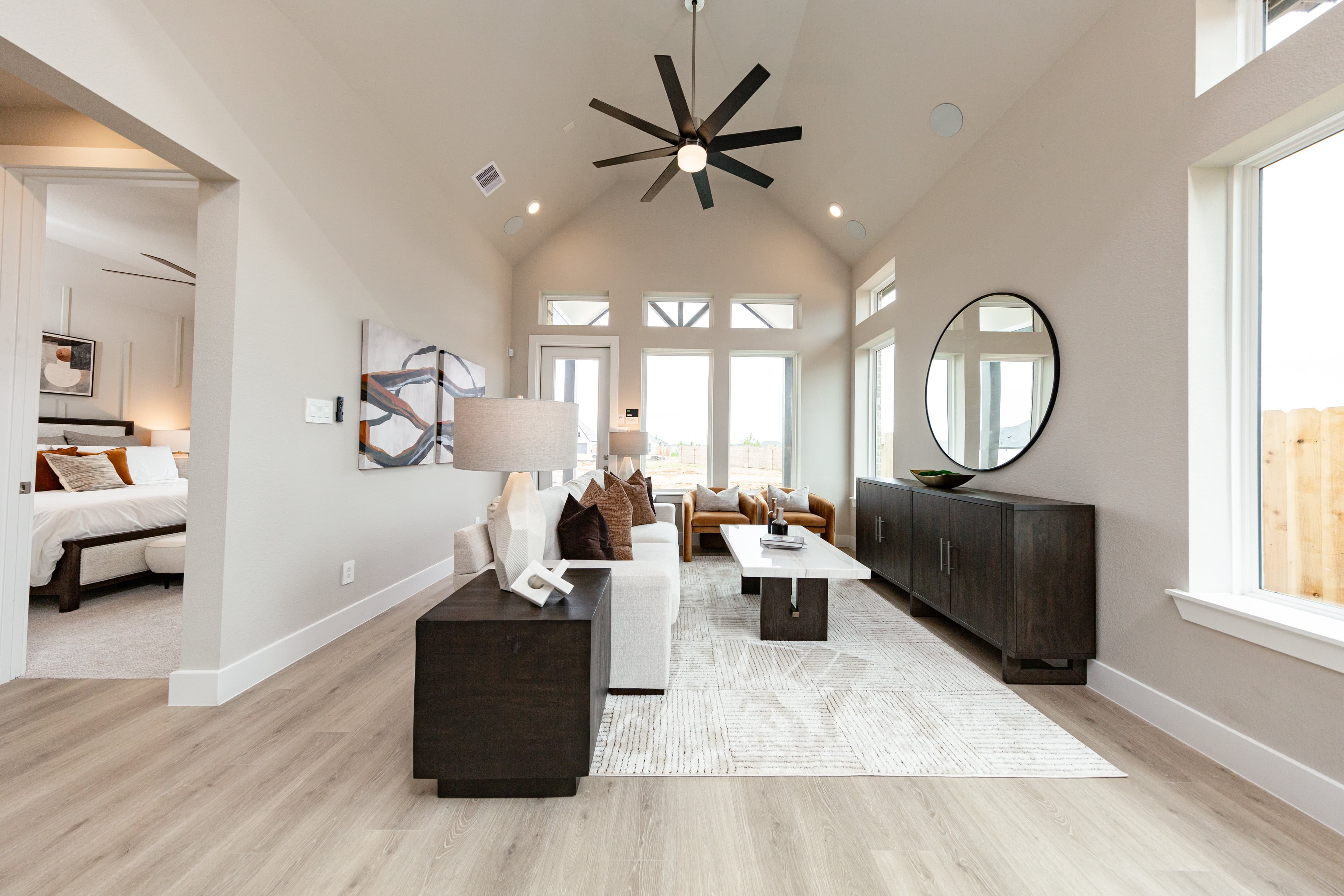 open great room with vaulted ceilings