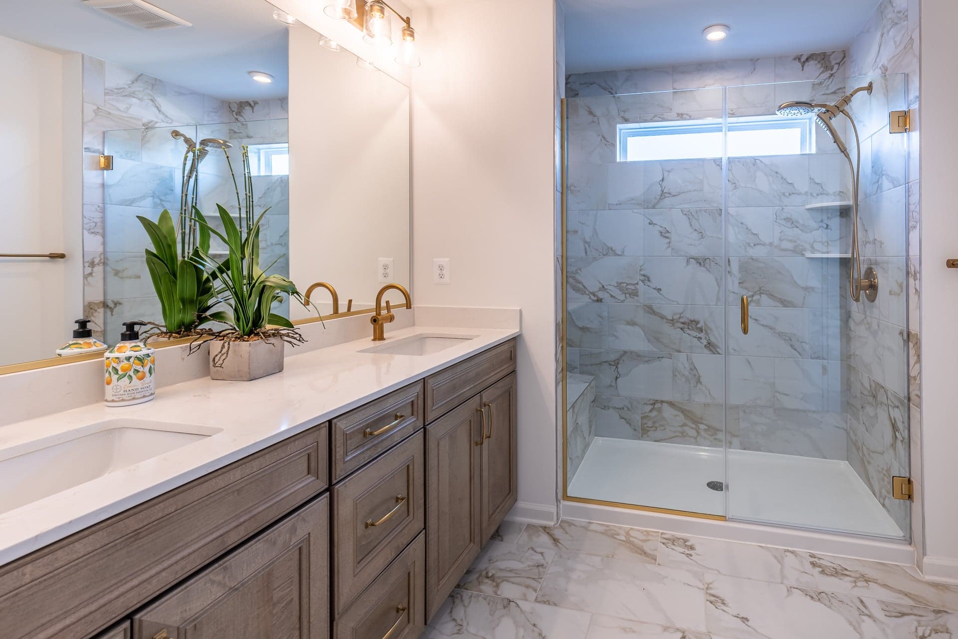 primary bath with dual vanities