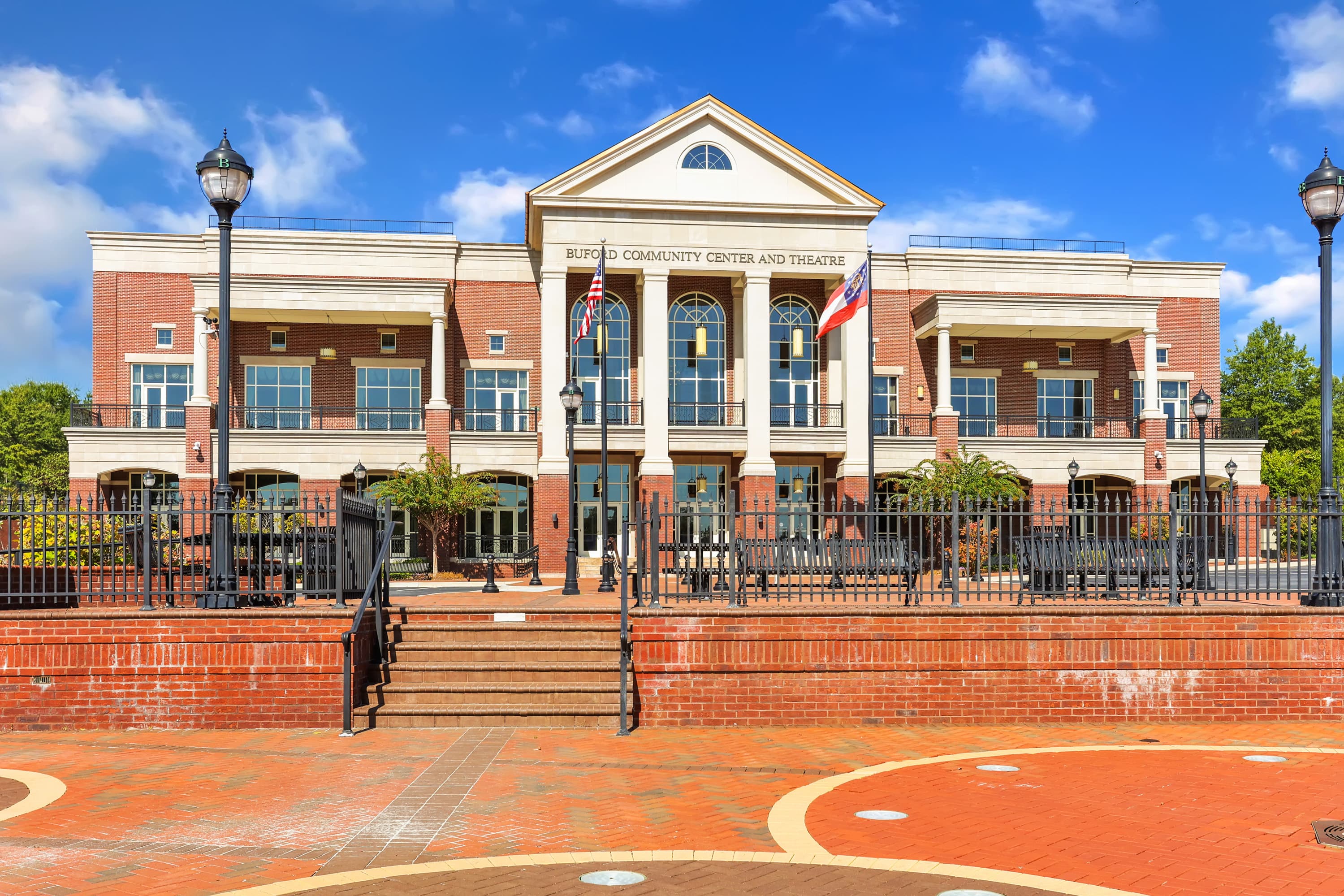 front of brick community center & theater