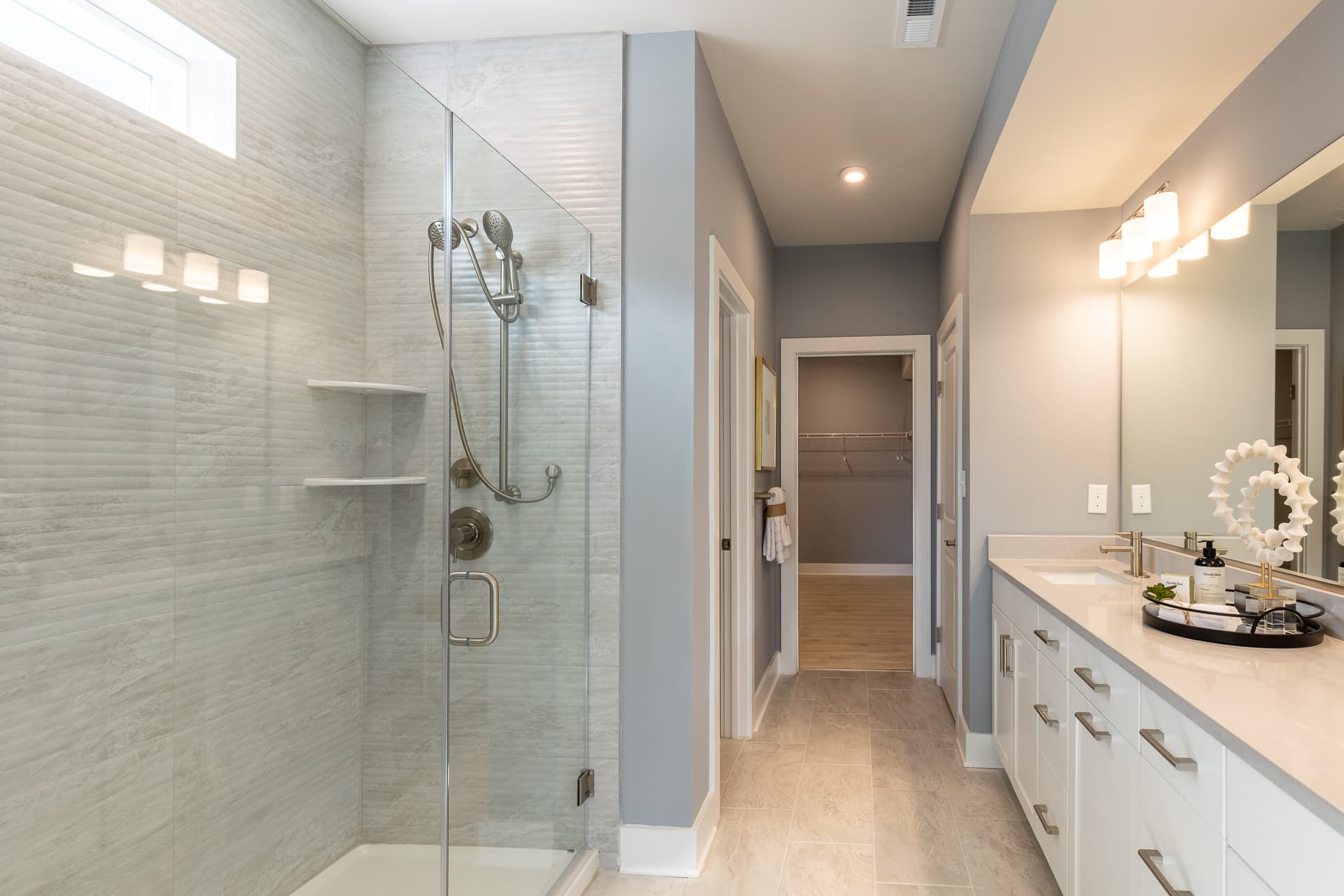 primary bath with an oversized shower