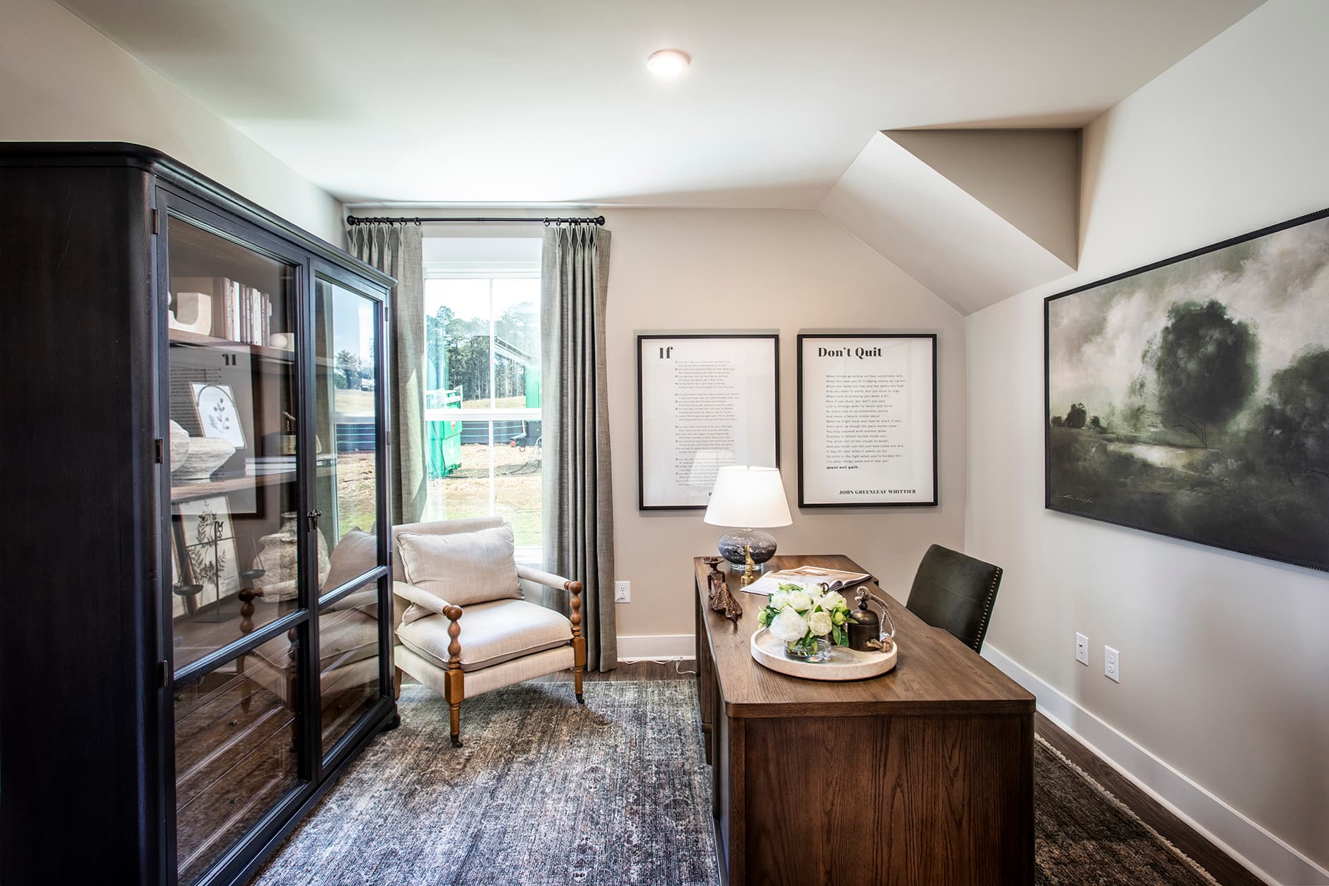 office with french doors and hard surface flooring