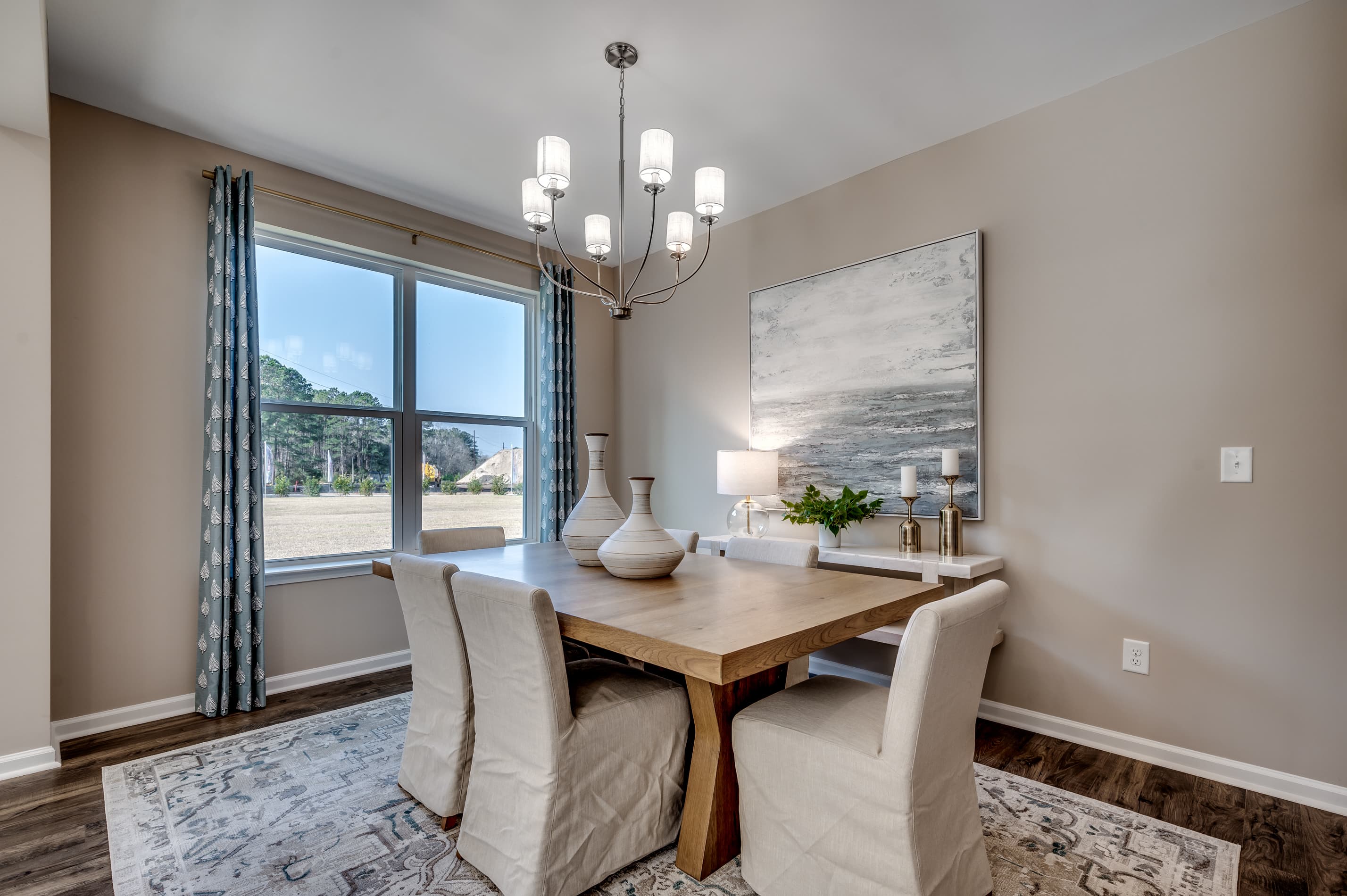 spacious dining room hardwood floor throughout