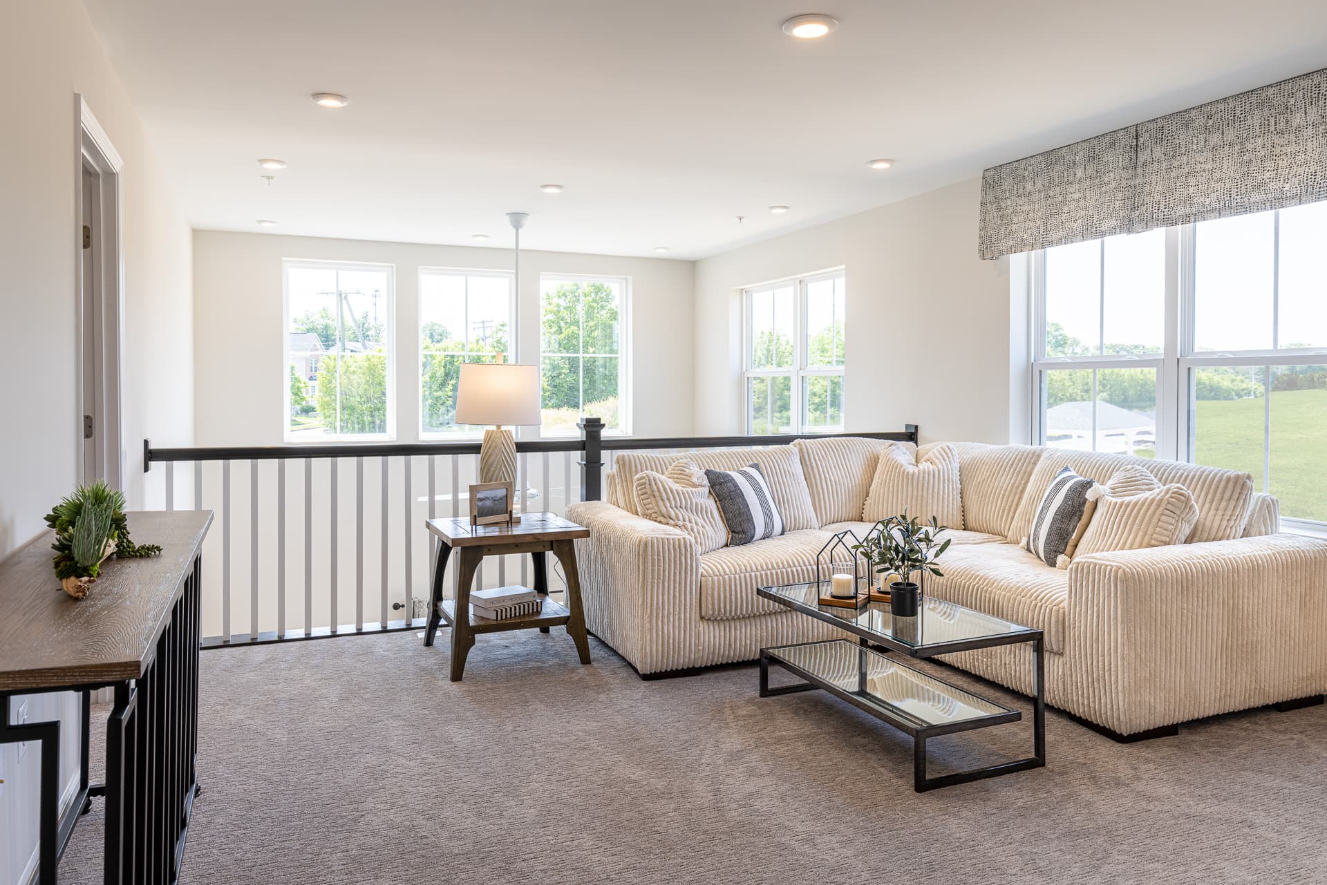 2nd-floor loft with carpet and natural light