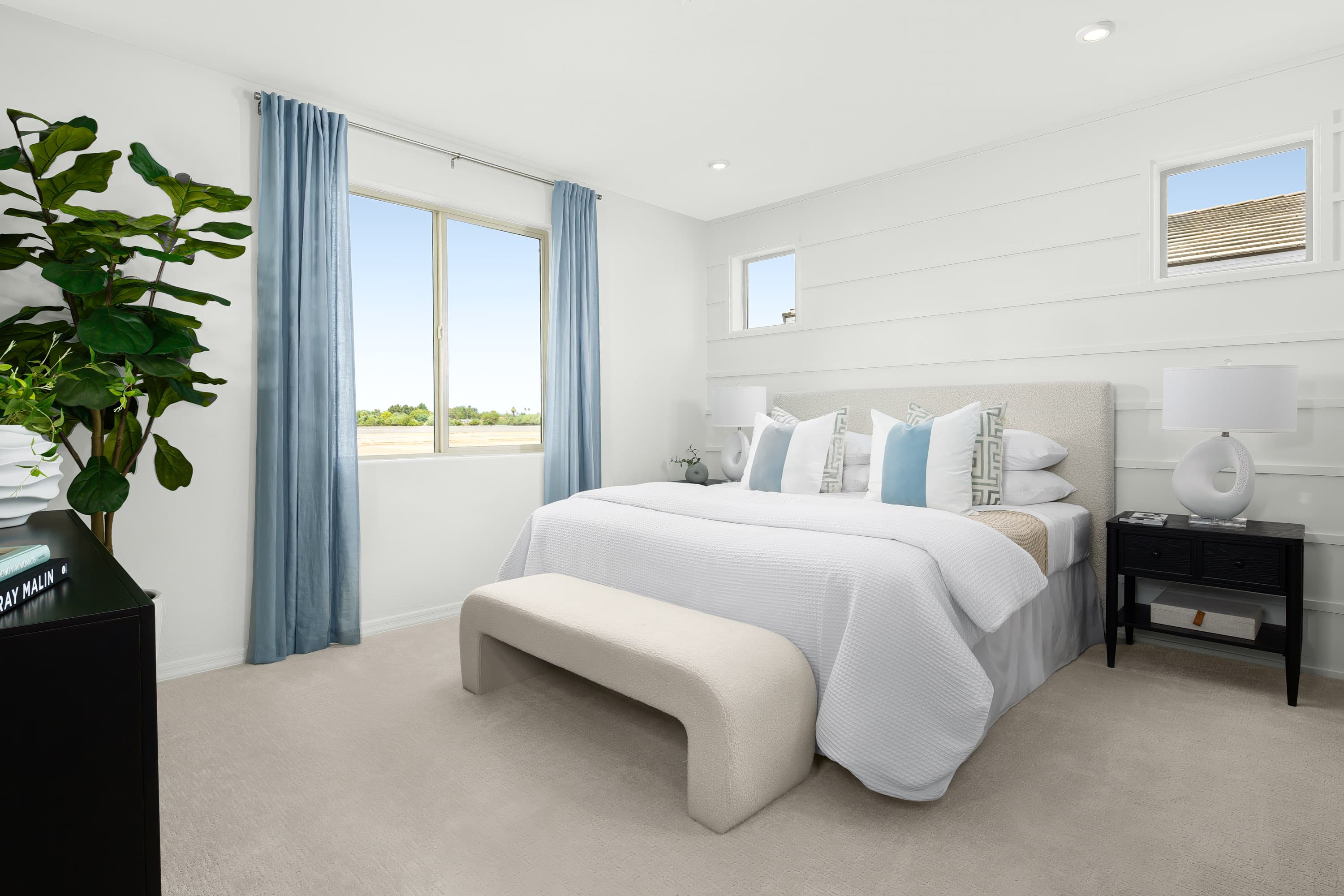 large primary bedroom with plush carpeting