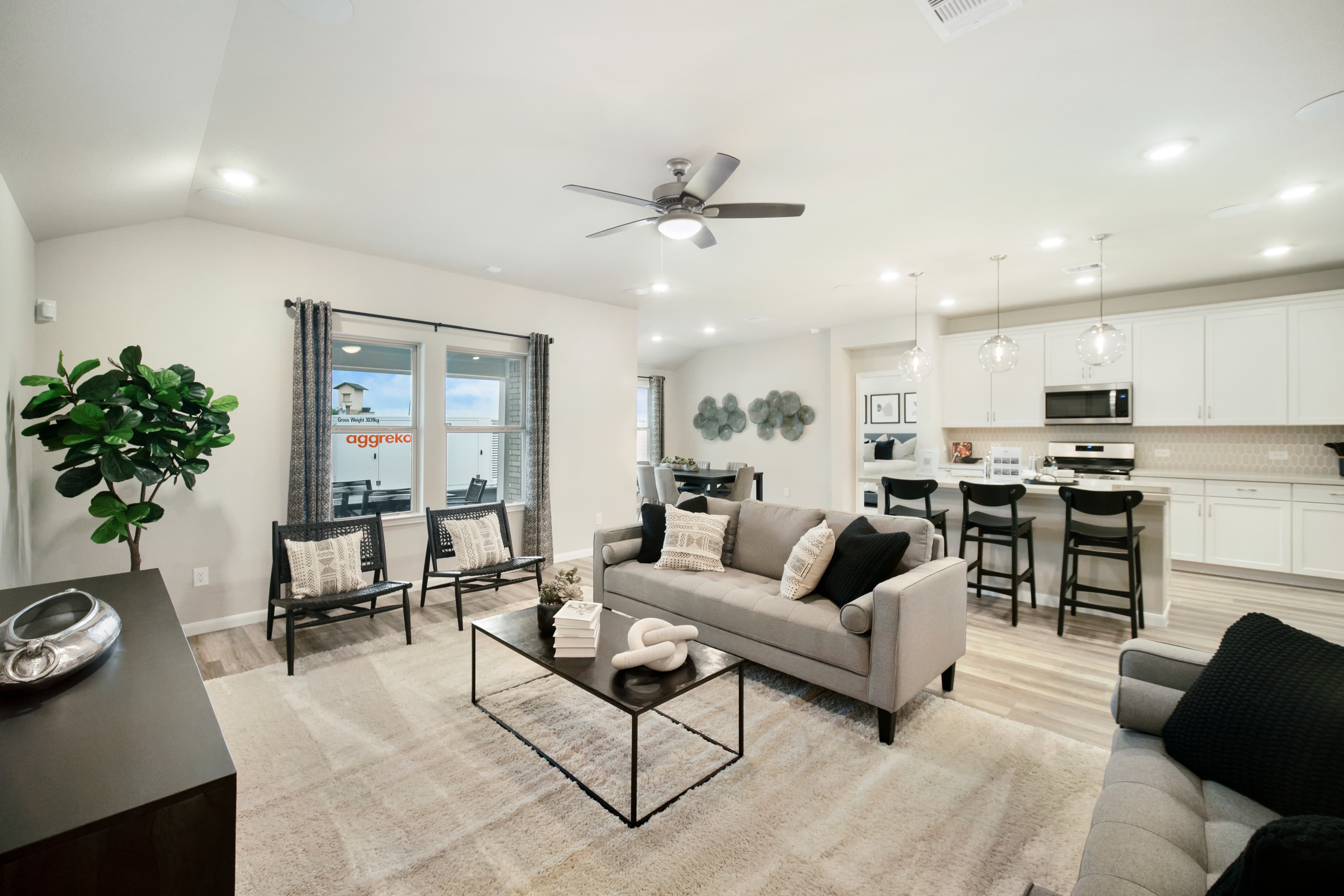great room with couch and coffee table