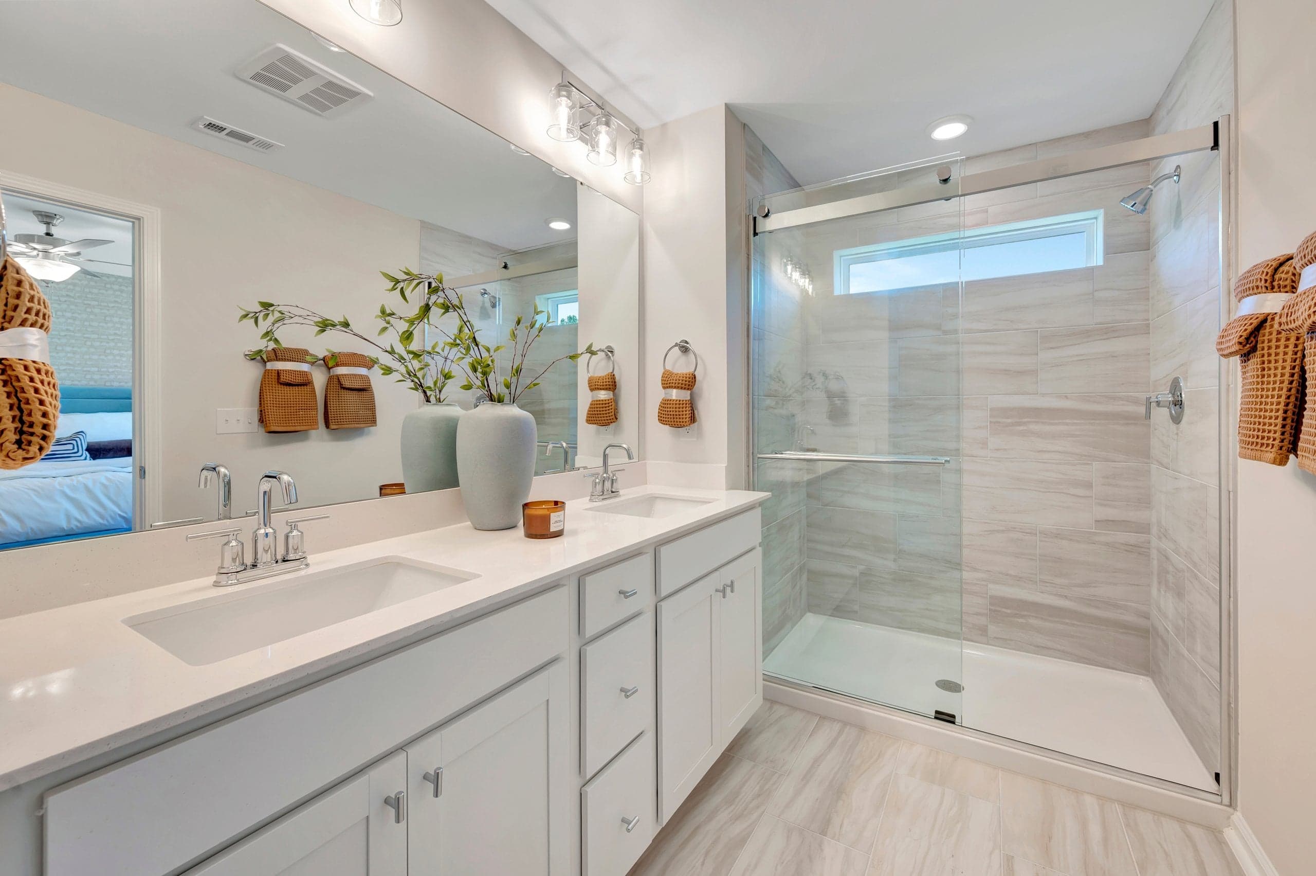 primary bath with an oversized shower