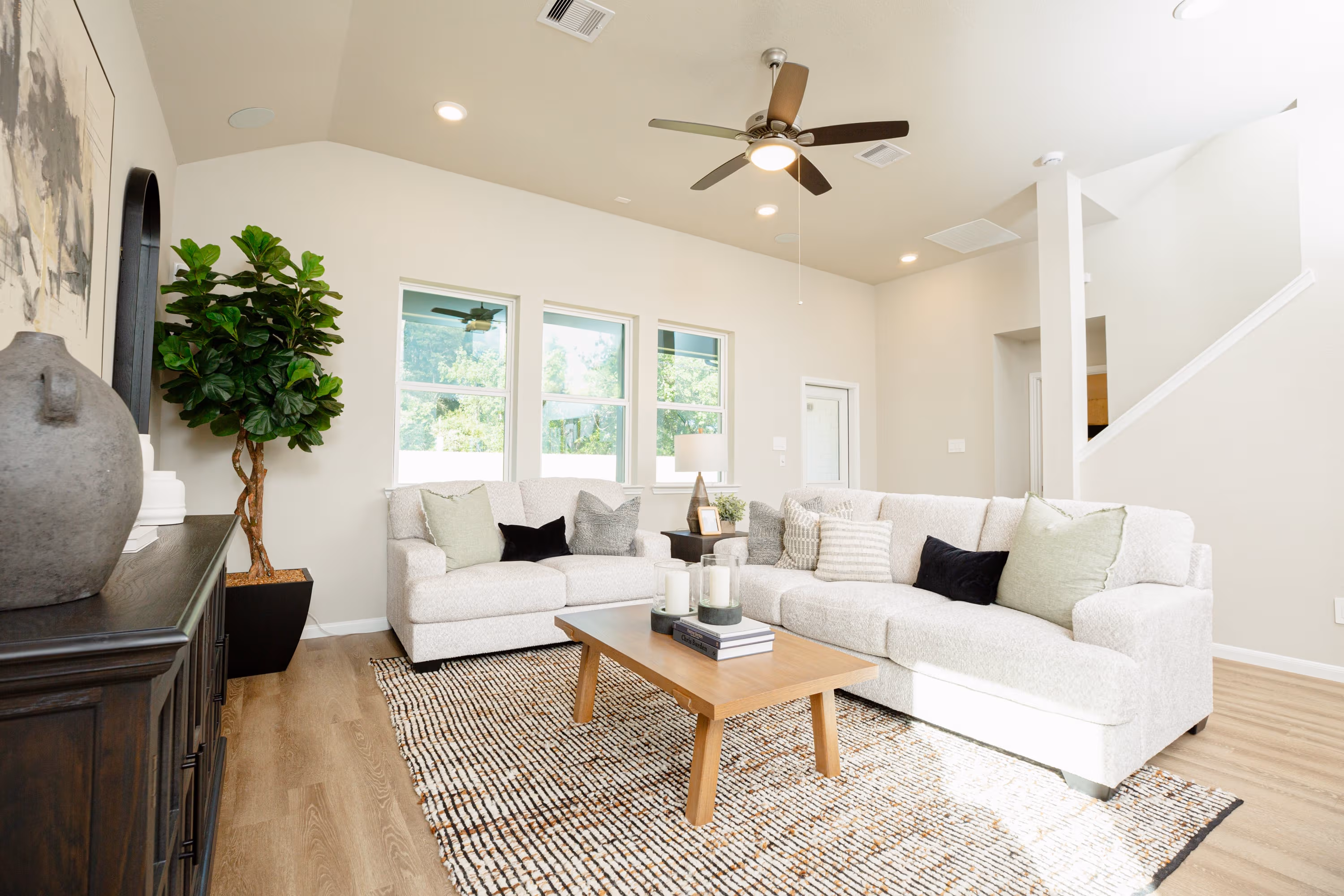 open great room with windows