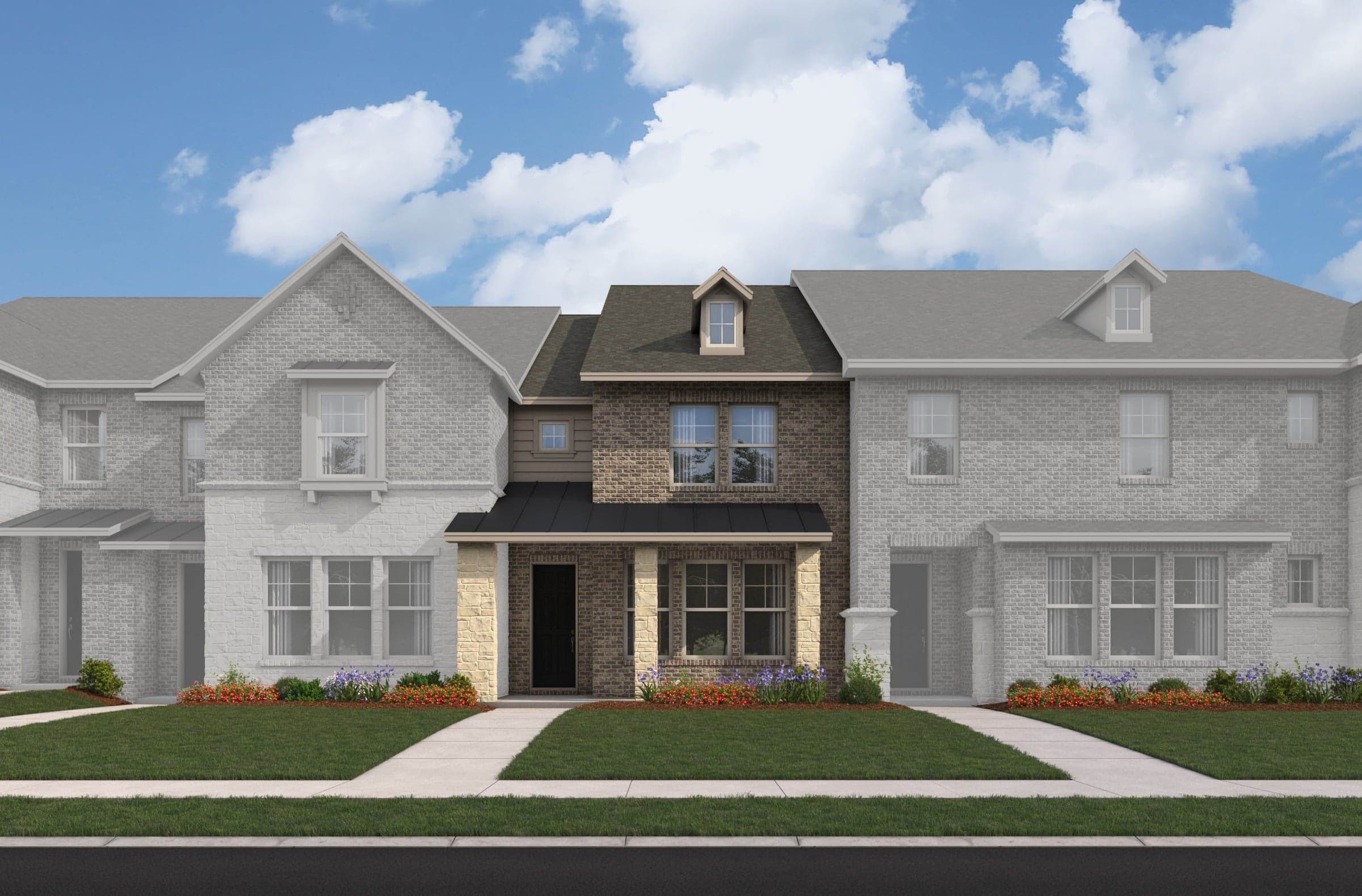 exterior rendering of townhome with front porch