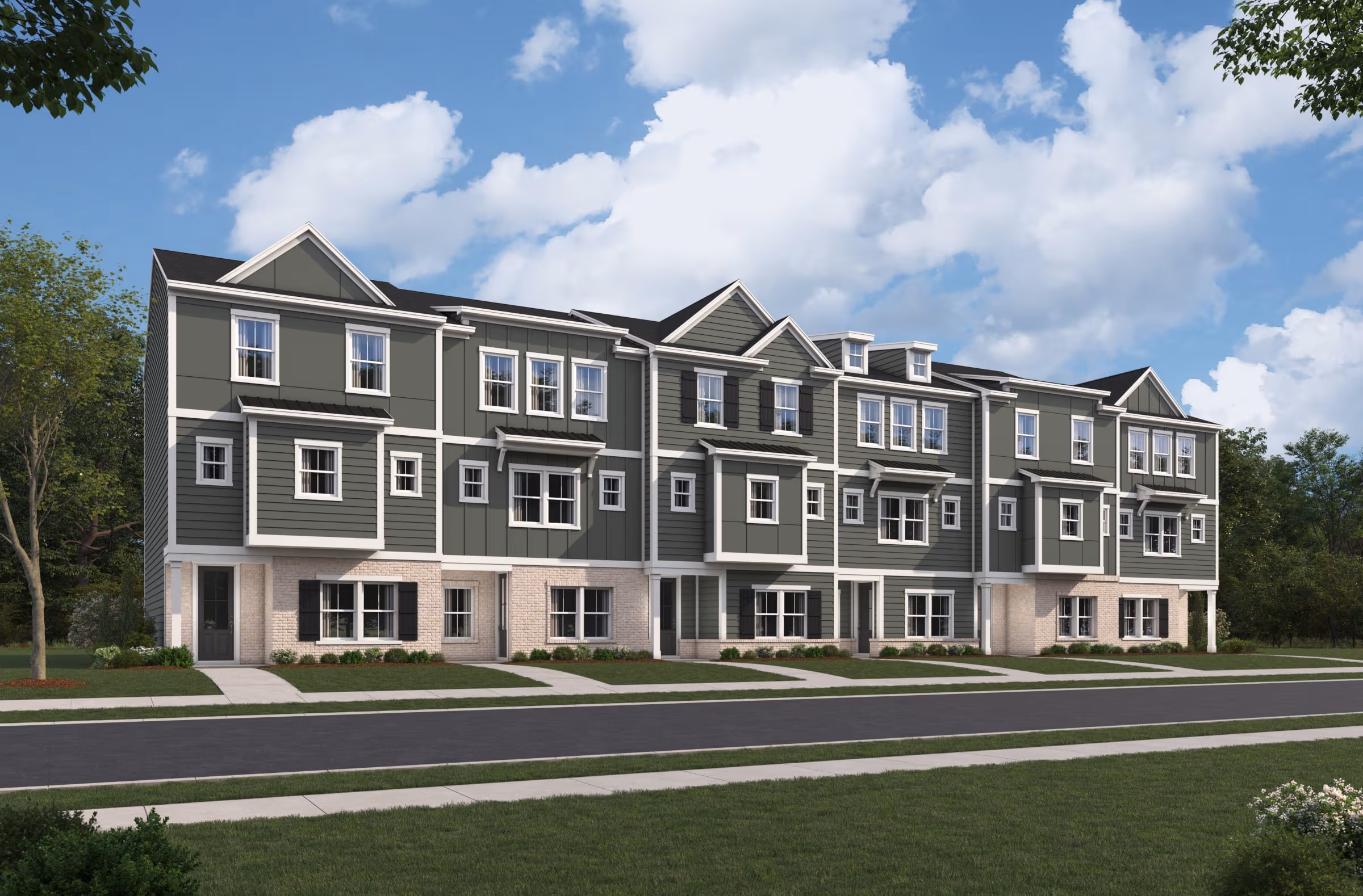three-story townhome exterior