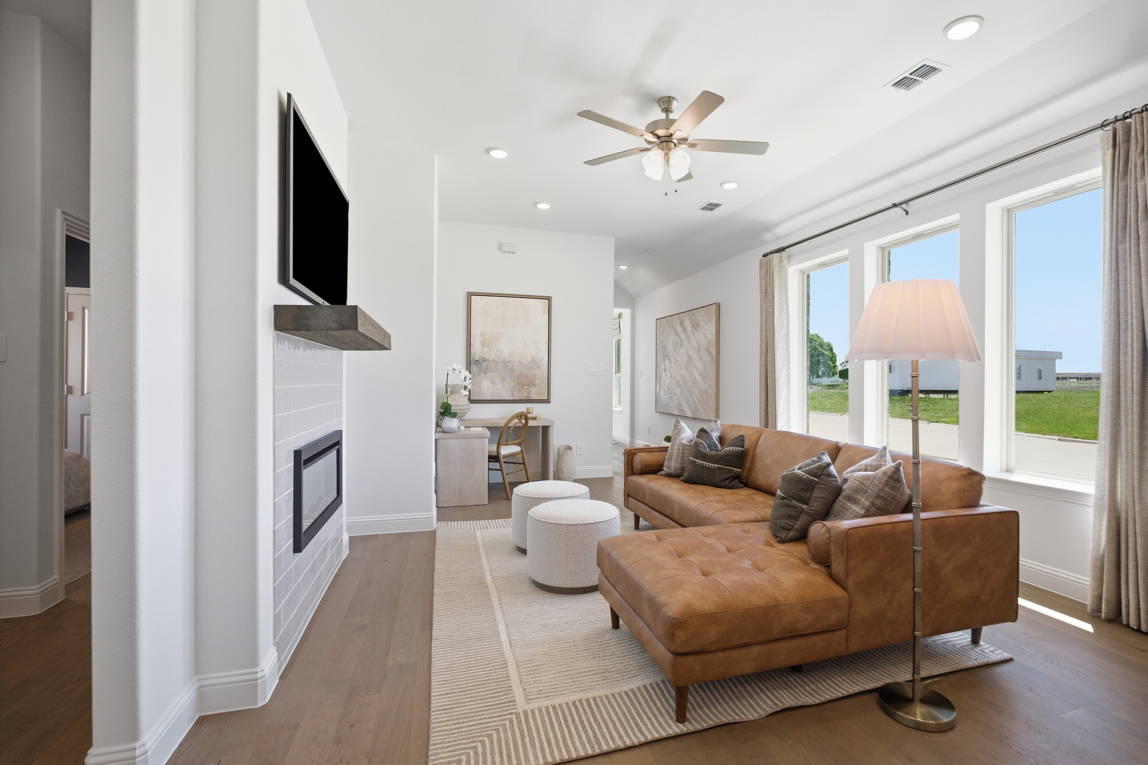 open great room with electric fireplace