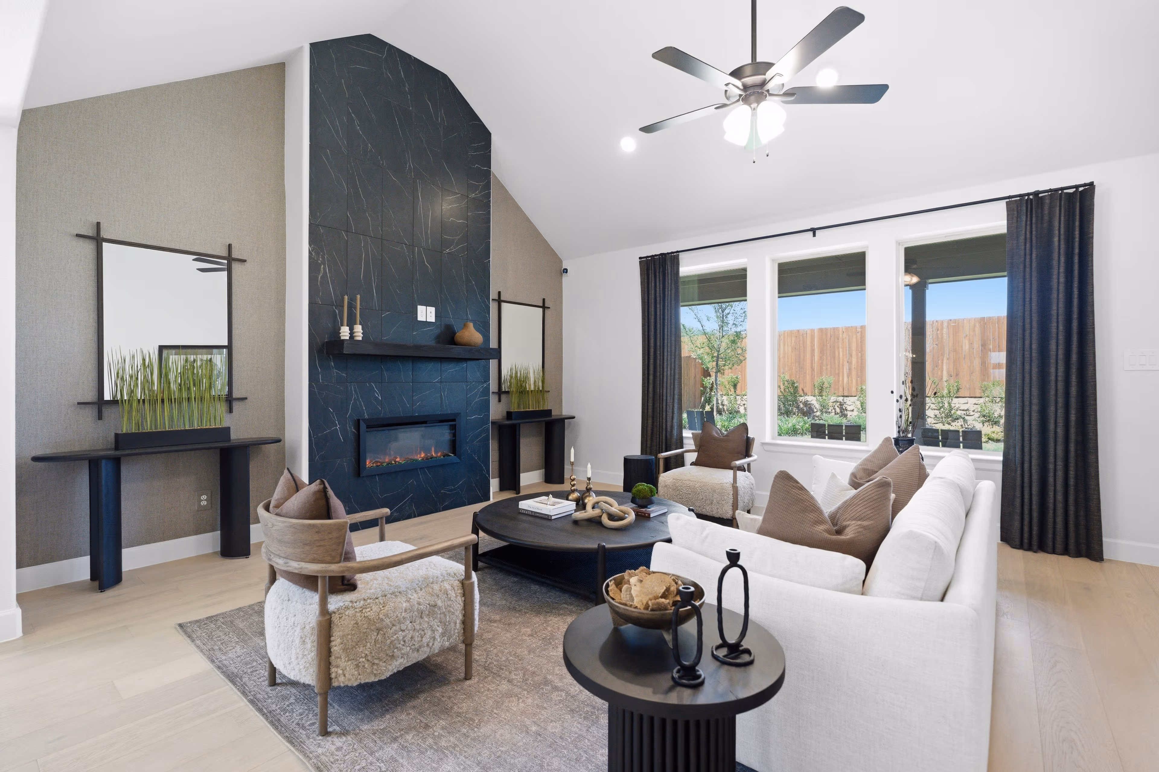 open great room with vaulted ceilings