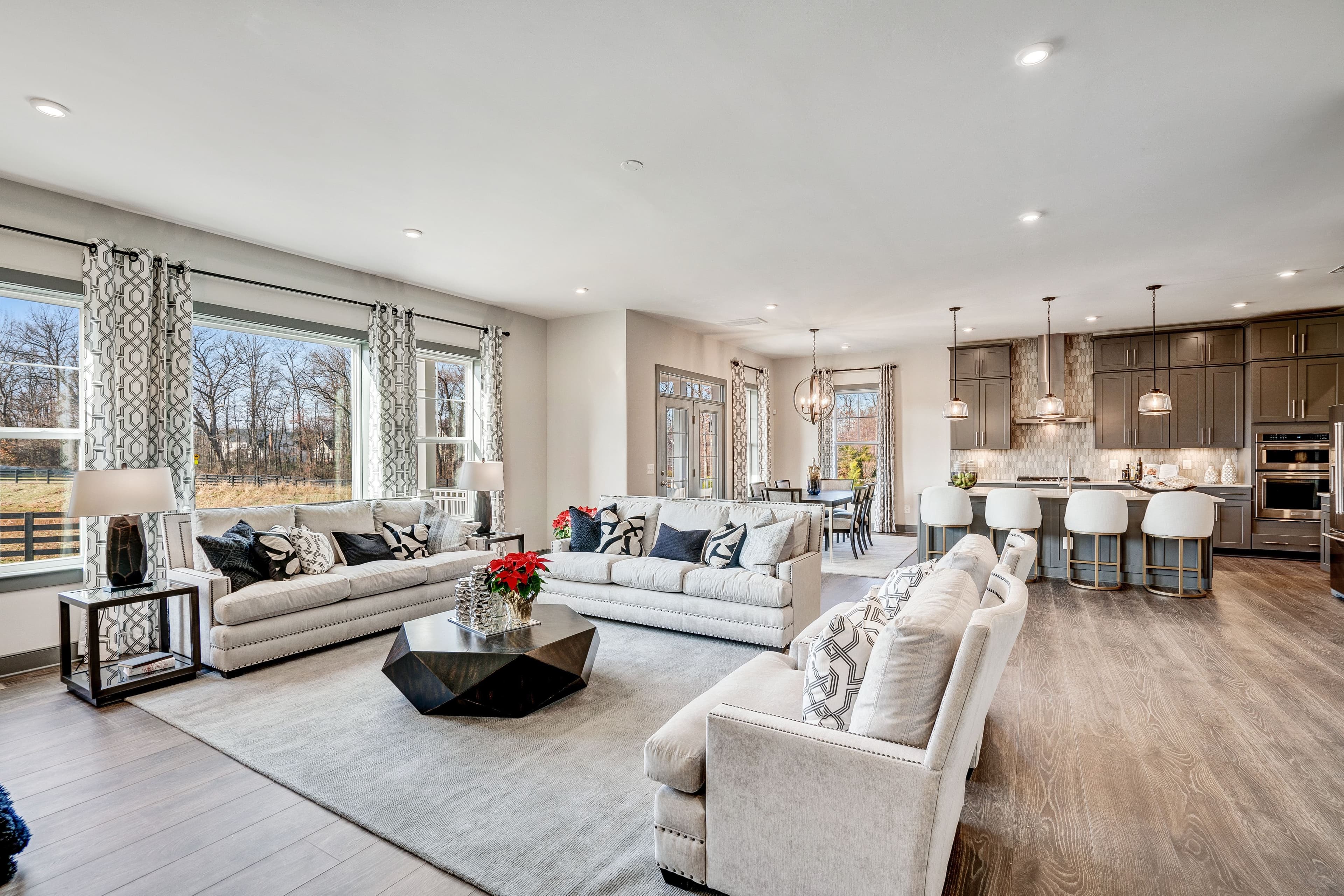 great room with view of kitchen