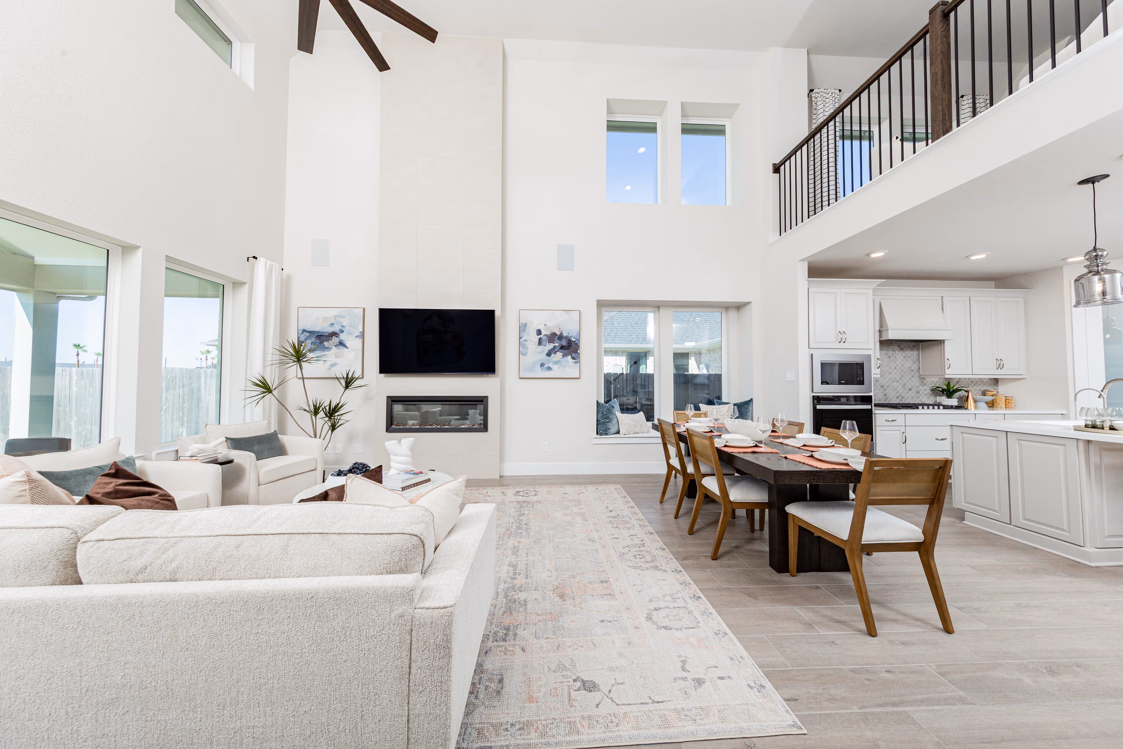 great room with two=story ceilings