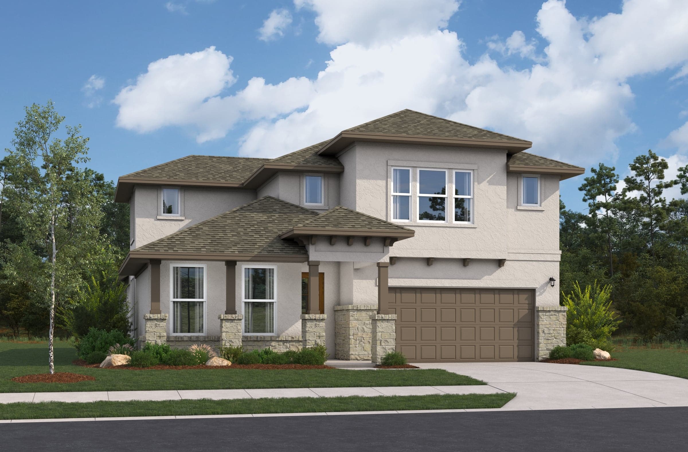home with brick, windows and green landscaping