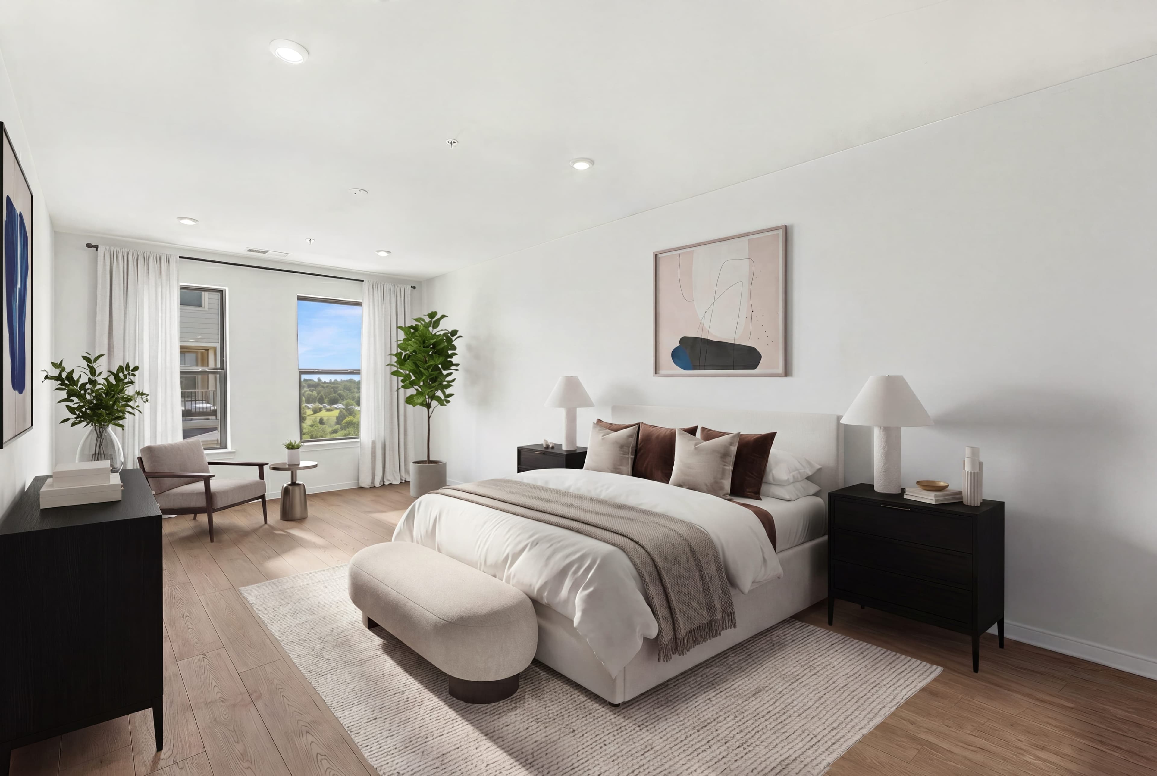 secondary bedroom with large bed and carpet