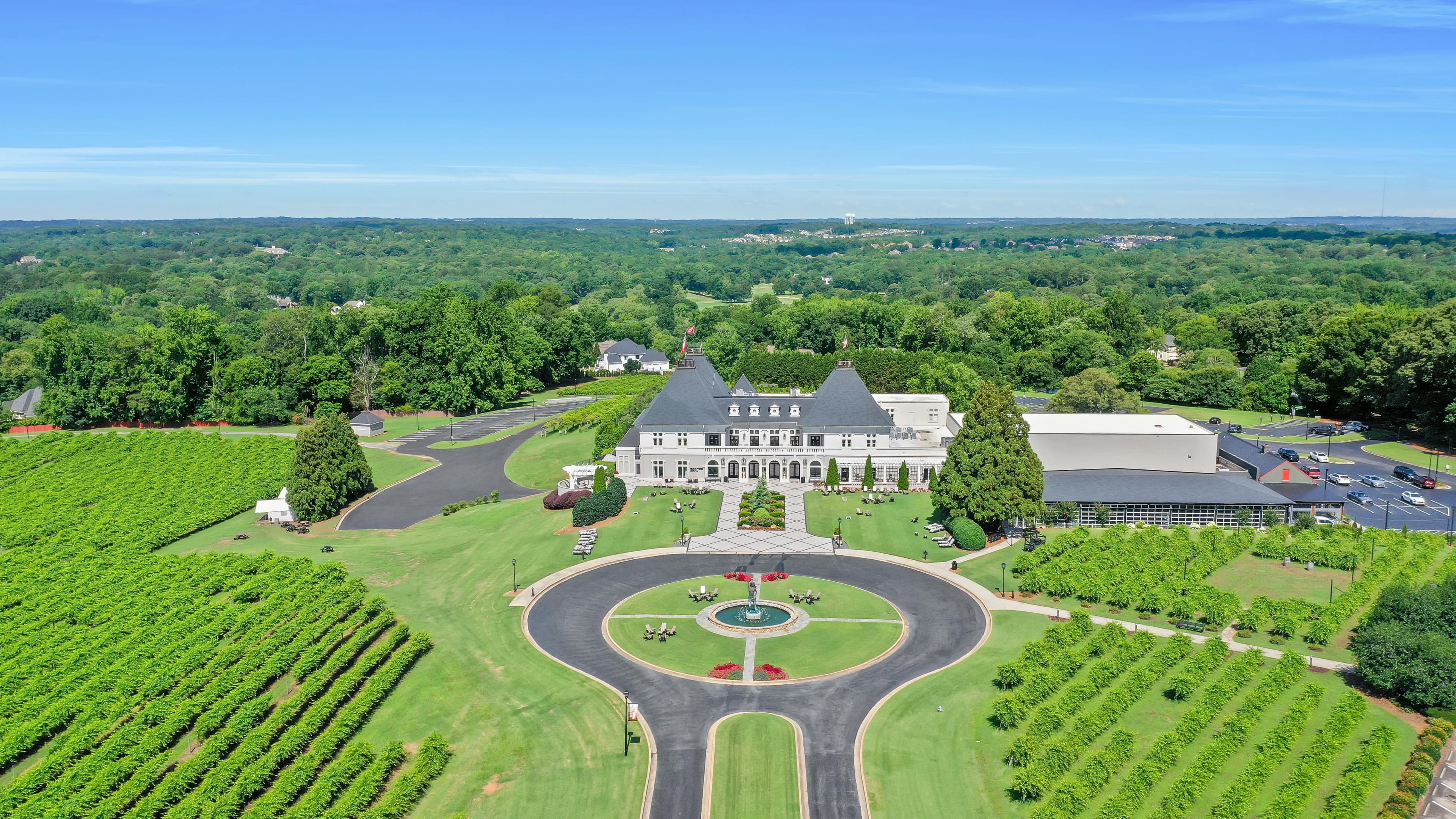 aerial view of chateau elan winery and resort with incredible landscaping
