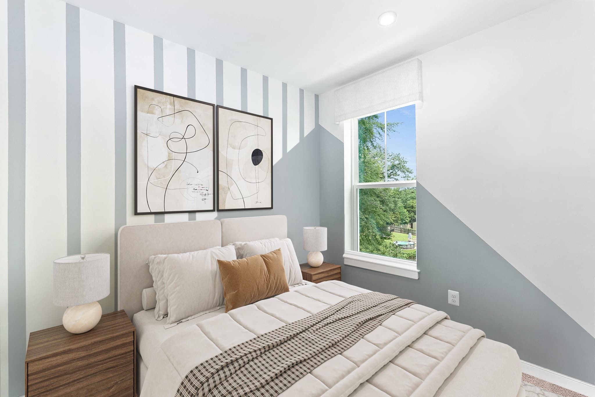 secondary bedroom with bed and nightstand with window