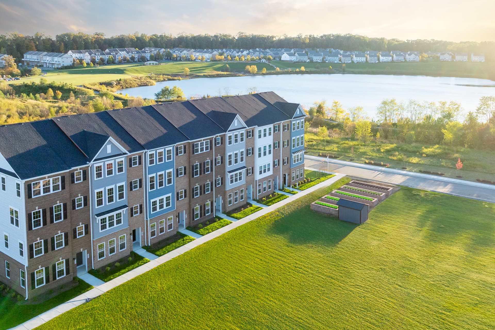 2-story condo exterior and quarry lake